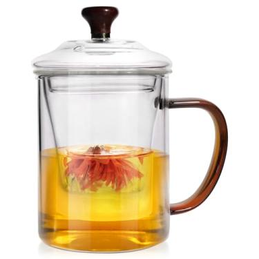 Imagem de Copo infusor de chá de vidro, xícara de chá com infusor e tampa, caneca de vidro borossilicato, 550 ml, seguro para micro-ondas e lava-louças, xícara de chá de folhas soltas com filtro