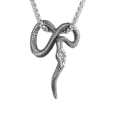 Imagem de Colar masculino e feminino gótico punk hip hop rock animal cobra, material de aço inoxidável 316L, corrente de pérola quadrada de aço inoxidável prata, joia retrô, Standard, Aço inoxidável, Sem Pedra