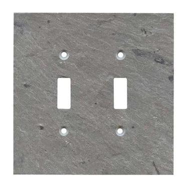 Imagem de Switch Hits Placa de interruptor elétrico Placa de parede 2 interruptores | Placa frontal com tampa de interruptor de luz dupla | Cinza ardósia Vermont decorativa - Tom natural da terra | 2 Gang, 12,7