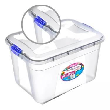 Imagem de Caixa Organizadora Multiuso, Transparente Grande,56 Litros, Organizador Plástico para Armazenamento com Trava de segurança Resistente com Tampa Casa e Quarto