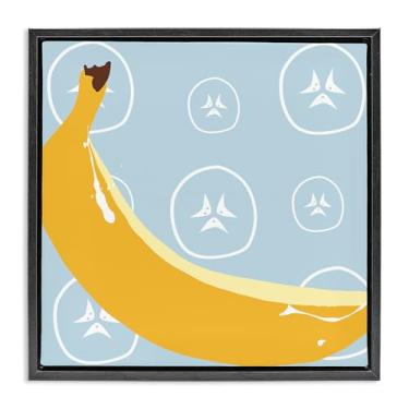 Imagem de Stupell Industries Design de arte de parede em tela emoldurada brilhante banana fruta preta flutuante por Daniela Santiago, 25 x 25