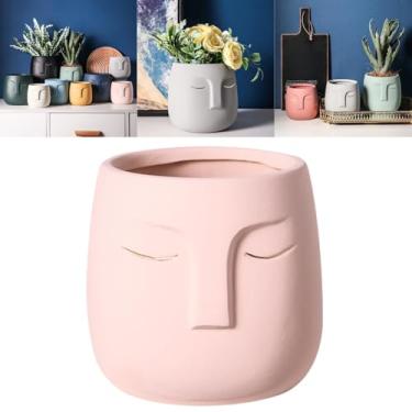 Imagem de Boxonly Vaso facial (rosa, grande, com orifício, sem bandeja) - Vaso de cerâmica para suculentas, flores e plantas pequenas - Vaso minimalista nórdico para decoração de casa interna e externa