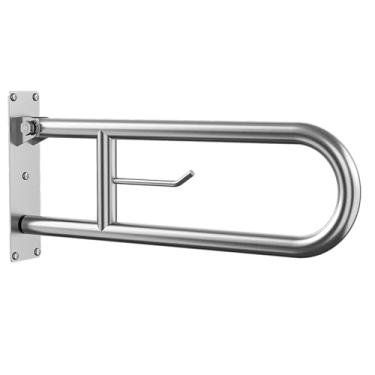 Imagem de Barras de apoio de vaso sanitário dobráveis de 60 cm, corrimãos de aço inoxidável para banheiro com suporte de papel, alças dobráveis para deficientes, trilhos de segurança para idosos, manoplas