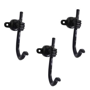 Imagem de AYZCORP Conjunto de 3 ganchos exclusivos de ferro fundido em forma de gancho de mão, decoração de arte de parede - cabides em forma de mão e porta-chaves - cabide de roupas e mochila - ganchos para
