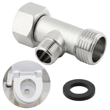 Imagem de Adaptador Bidê T, adaptador de 3 vias ou conector Tee (tamanho da rosca 1/5.1 cm x 1/5.1 cm x 9/40.6 cm), acessório de bidê para vaso sanitário (1/5.1 cm)