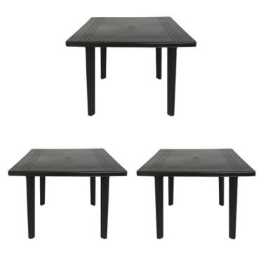 Imagem de Kit 3 Mesas de Plástico Quadrada 90cm Preta Desmontável - Plastics