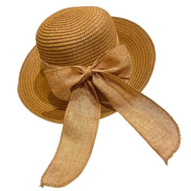 Imagem de Chapéu de Palha Sintética Feminino Dobrável com Laço Decorativo, Estil