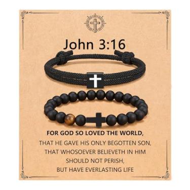 Imagem de FIRAZIO 2 peças de presentes cristãos de Páscoa para homens, pulseiras de cruz com recheios de cesta de Páscoa para homens, presentes cristãos de confirmação de aniversário, pulseiras inspiradoras de