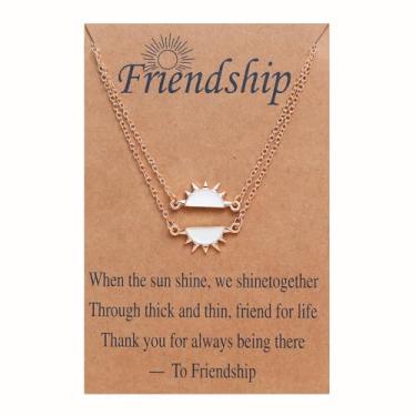 Imagem de Colar de sol dourado para melhor amiga para mulheres, colares de amizade, colares ajustáveis para casais com cartão, gargantilha BFF para 2 acessórios de joias modernas, Small, Liga de aço, Sem Pedra
