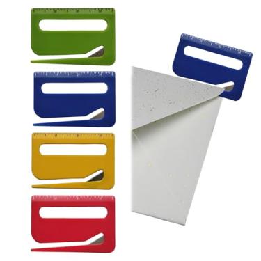 Imagem de Abridor de cartas portátil de 4 peças, cortador de envelope atualizado para escritório e casa com lâmina de barbear oculta, lupa e régua para corte seguro 。