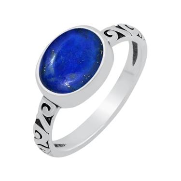 Imagem de Anéis de pedra preciosa natural de labradorita/pedra da lua/ametista/turquesa/lápis-lazúli oval para mulheres – Anel de pedra do mês de nascimento feito à mão com sobreposição de prata 925 joia