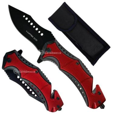 Imagem de Canivete Tático com Quebra-Vidro, Cortador e Lâmina de Aço de 9cm para