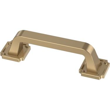 Imagem de FRANKLIN BRASS Placa traseira entalhada (pacote com 10) Alças de armário com orifício central de 7,6 cm | Puxadores de cozinha bronze champanhe para cômoda, gavetas | Hardware P40123C-CZ-B