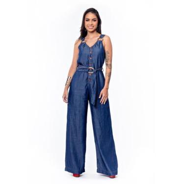 Imagem de Macacão Pantalona Sem Elastano Com Detalhe de Argola  - Restrito Jeans