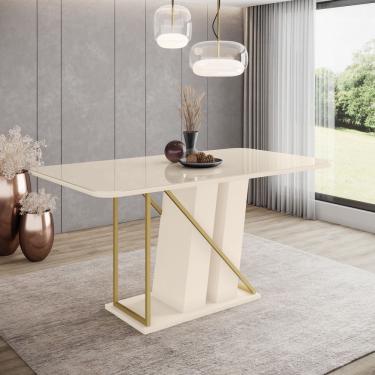 Imagem de Mesa de Jantar 6 Lugares 1,6m Tampo mdf e Vidro Canto Arredondado Andy Henn