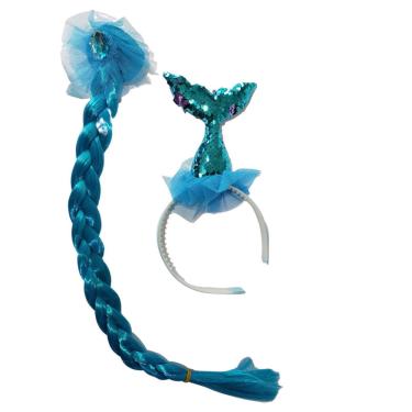Imagem de Kit de fantasia sereia tiara e trança infantil