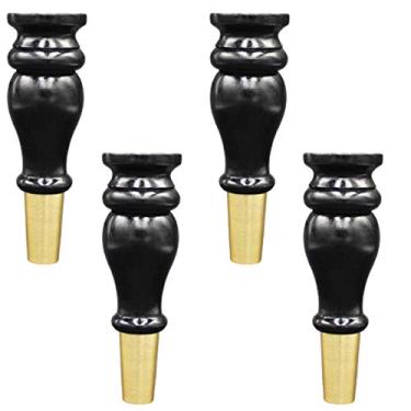 Imagem de LUOFDCLDDD Pernas para móveis, conjunto de 4 pernas de armário de substituição de madeira, perna de móveis de cozinha redonda, pés de armário em forma de borracha, base de latão, para o projeto de