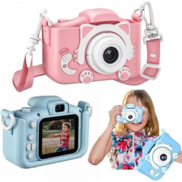 Imagem de Câmera Digital Infantil, 20MP Full HD, Design Gatinho, com Tela LCD, Recarregável, Rosa