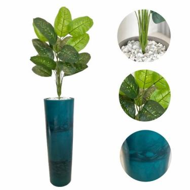 Imagem de Planta Artificial Comigo Ninguém Pode + Vaso Coluna + Pedra - FlorImp