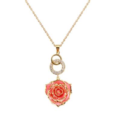 Imagem de AliveRose Colar mergulhado em ouro rosa real presentes para mulheres meninas, colar com pingente de rosa de ouro 24 quilates joias dia das mães aniversário Natal ocasiões especiais presentes para sua