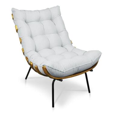 Imagem de Poltrona Giratória Costela Linho Base Madeira A05 Cinza Claro