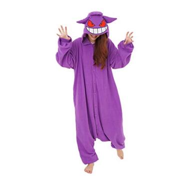 Imagem de SAZAC Gengar Kigurumi – Macacão Pokemon adulto premium – Fantasia luxuosa de Halloween para adultos – Lavável na máquina, Roxa, Tamanho Único