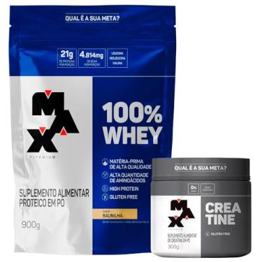 Imagem de Kit Whey 100% Concentrado Refil 900g + Creatina Monohidratada Pura 300g - Maxtitanium (Sabores, Baunilha)