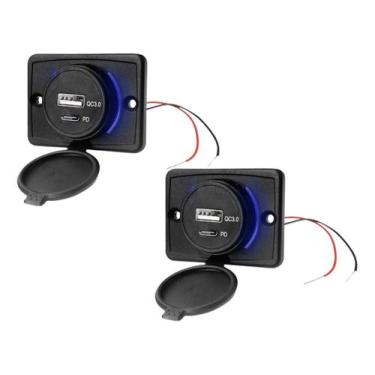 Imagem de Kit 2 Carregador de Celular Automotivo 1 USB + 1 USB Power C/ Moldura 