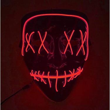 Imagem de JIAOZI Máscara de Halloween, máscara de LED iluminada, máscara assustadora para festivais, cosplay, fantasia de Halloween, baile de máscaras (vermelha)