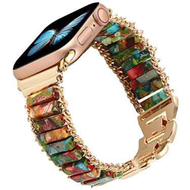 Imagem de Chakra-Armbänder, compatível com Apple Watch, 38 mm, 40 mm, 41 mm, feminino, Natursteine, handgefertigt, Heilperlen, ethnisches Boho-Armband, Yoga-Schmuck, braçadeira para iWatch 8,4, Rock Multi