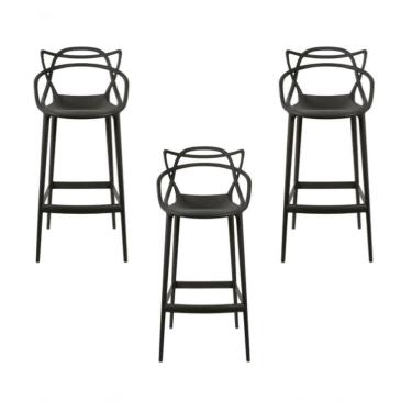 Imagem de Conjunto 3 Banqueta Allegra Alta Master Empilhavel Preta Cozinha Americana Balcão Polipropileno