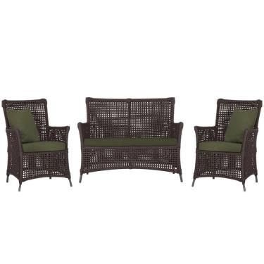 Imagem de Jogo Sofá e 2 Poltronas de Área Igapó Alumínio Pintura Preta Corda Náutica Estofado 13 Trama