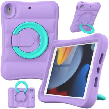 Imagem de MRWHO Capa infantil para iPad 9ª 8ª geração de 10,2 polegadas – leve, flexível, à prova de choque, com alça rotativa, suporte resistente, capa para iPad 9 8 7 gerações, meninos e meninas, roxa