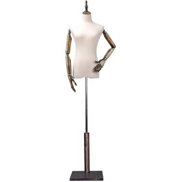 Imagem de CUTPOIY Suporte de manequim de tronco, manequins femininos forma de vestido feminino para exibição de loja, corpo de tronco de manequim ajustável com base de madeira/touca de pescoço, fácil de colocar