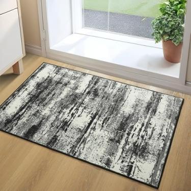 Imagem de Merelax Tapete lavável para entrada 2x3 preto e branco, tapetes de área pequena para entrada de cozinha, quarto, tapetes antiderrapantes para banheiro, tapete de porta interna, tapete abstrato moderno