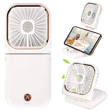 Imagem de LUKYRA Mini ventilador portátil 5 em 1 como carregador portátil, suporte de telefone, ventilador de mão, ventilador de mesa, ventiladores de mão recarregáveis USB, banco de energia de 3000 mAh, 3 modos de velocidade, cordão de pescoço (branco)