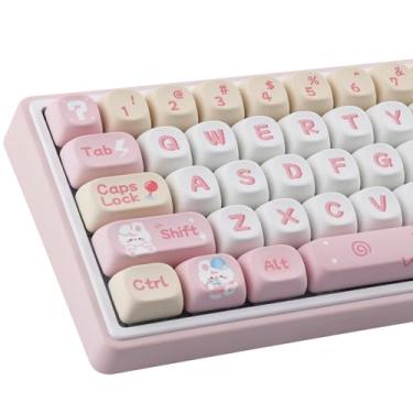 Imagem de Tsungup Teclas MOA, 137 teclas PBT Cute Pink Bunny Pig Custom Keycaps, Dye-Sub Conjunto de teclas para teclado 60% 65% 75% 80% 100% MX Switches Teclado Mecânico