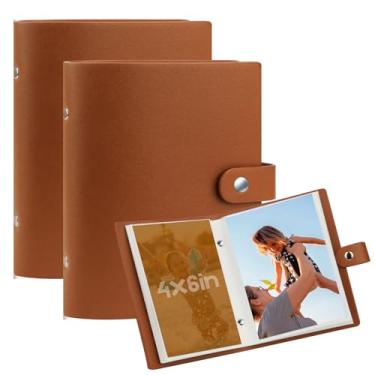 Imagem de 2 Pacotes de álbum de fotos pequeno 4x6 fotos - Álbum com capa de couro plana de 52 bolsos, adequado para armazenamento de casamento de família, meninos, meninas e bebês (Brown)