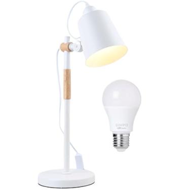 Imagem de Gimpo, Luminária de Mesa 57cm Retrô Escandinava Articulada Metal Madeira Gimpo KJTD-687 + 1 Lâmpada 12W LED Cor: Branco