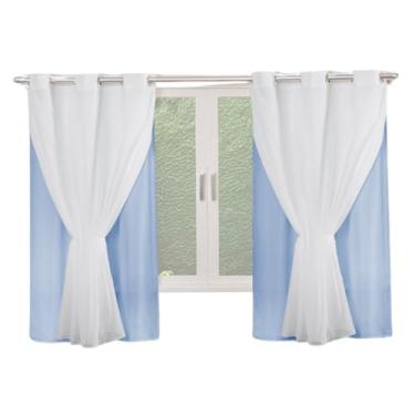 Imagem de Cortina Simples Microfibra com Voil 170 Fios 2,80M x 1,80M com Bainha e Ilhós para Varão (AZUL BEBÊ)