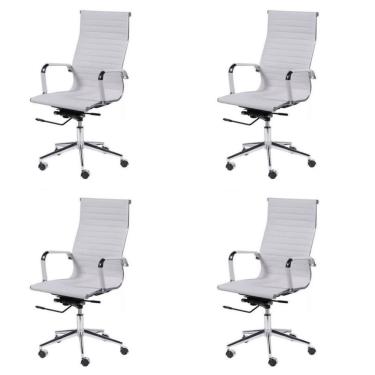 Imagem de Conjunto 4 Cadeiras de Escritórios Com Rodízios Esteirinha Alta Corino Or Design Branco