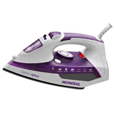Imagem de Ferro a Vapor Mondial Ceramic Express F40 1200W Base Cerâmica Branco Roxo 110V
