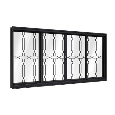 Imagem de Janela De Aço De Correr Com Grade Mosaico 4 Folhas 120x150cm Facilitá Lucasa Preto