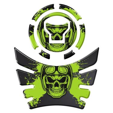 Imagem de Kit Adesivo Protetor Tanque E Bocal Moto Honda Acima 2018 Caveira Verde Verde