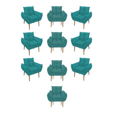 Imagem de Kit 10 Poltronas Opala Sala Quarto Recepção Salão Suede Cor:azul Turquesa