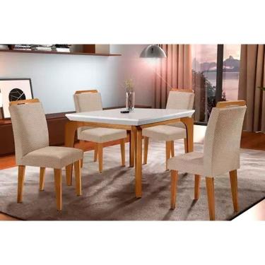 Imagem de Kit Mesa Londrina Tampo Vidro 120cm + 4 Cadeiras Imbuia Linho Bege