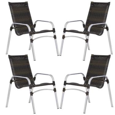 Imagem de Kit 4 Cadeiras Emily Em Alumínio E Fibra Sintética Trama Original Pedra Ferro