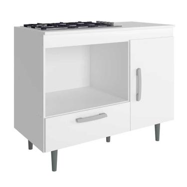 Imagem de Balcão P/ Cooktop 4 Bocas Alecrim Com Nicho P/ Micro-ondas, 1 Porta, 1 Gaveta E 1 Prateleira Branco