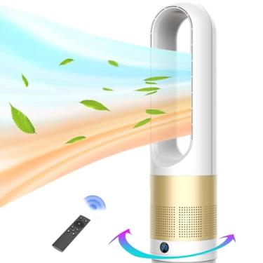 Imagem de Voagupa Combinação De Aquecedor E Ventilador Sem Lâminas, 1400 Watts 40 Graus Resfriamento, Oscilação 80° Para Uso Em Todas As Estações, Controle Remoto Por Toque, Torre Piso, Escritório, Quarto, Pr