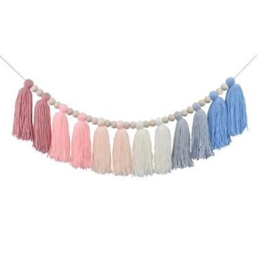 Imagem de DrCor Dreaming Decor Guirlanda De Borlas Boho Coastal Preppy Drcor, Kit Decoração Parede Pré-Cortado Rosa E Azul Resistente Ao Desbotamento Com Cordão Durável Para Chá Bebê, Berçário, Quarto Infanti